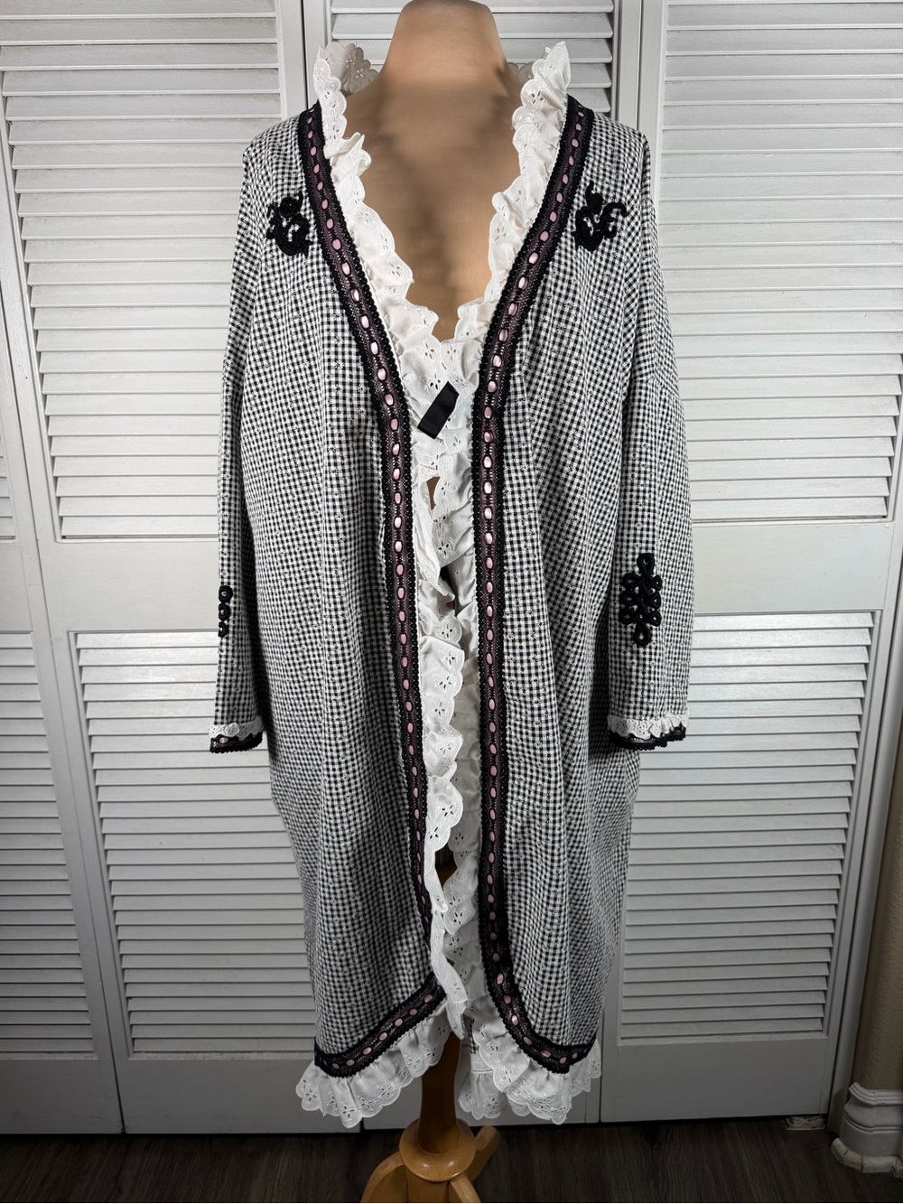 Gingham Duster Jacket Eyelet Ruffle Soutache Artsy Lagenlook Oversized